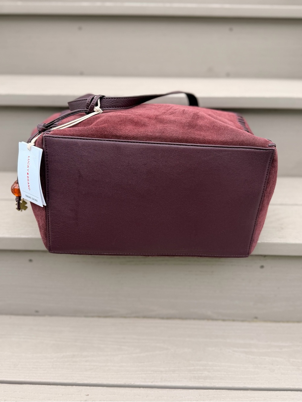 NWT Lucky Brand Burgundy Suede Leather Boho Tote Bag - Picture 6 of 15